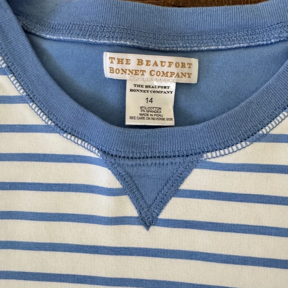 The‎ Beaufort Bonnet Company Cassidy Comfy Crewneck Blue Striped Kids Size 14 E